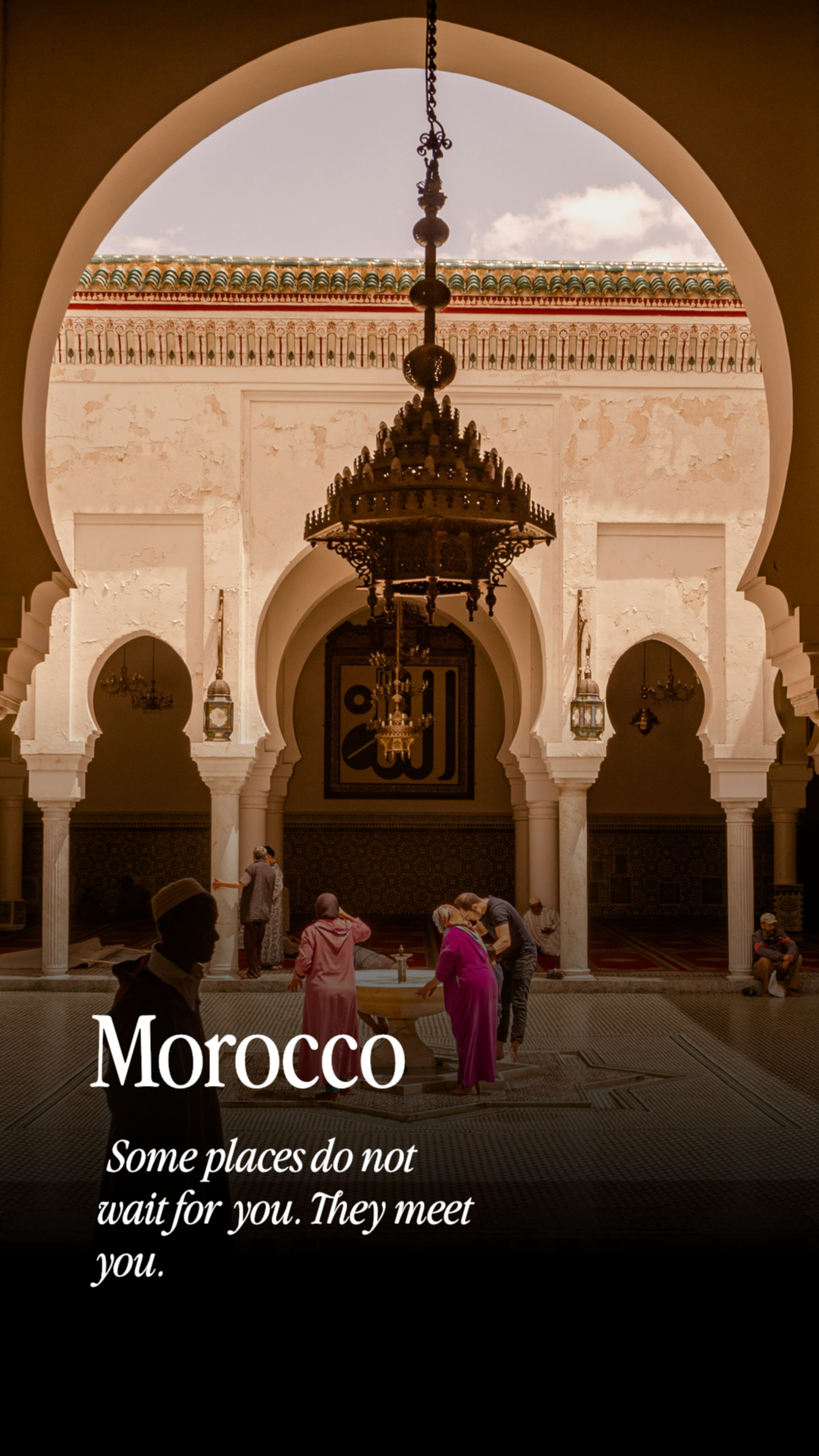 Sunset over the Sahara with camel silhouettes and a luxury desert atmosphere in Morocco
